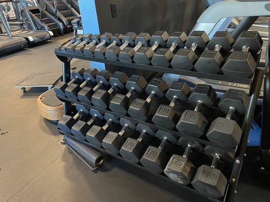Demo TKO 5-75Lbs Dumbbell set (15 Pairs) and Demo Hoist 60" 3 Tier Rack